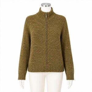 Vintage Sonoma Mock Neck Zip Cardigan Sweater Womens M Fleck Knit Made Taiwan
